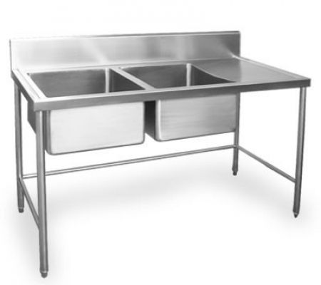Steel double sink with table